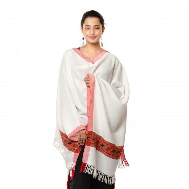 Handwoven Woolen White Stole