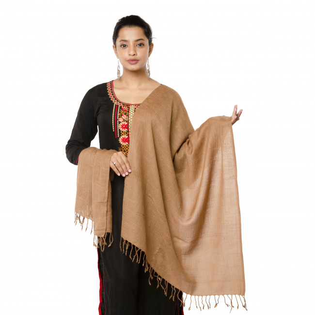 Handwoven Angora Plain Light Brown Stole
