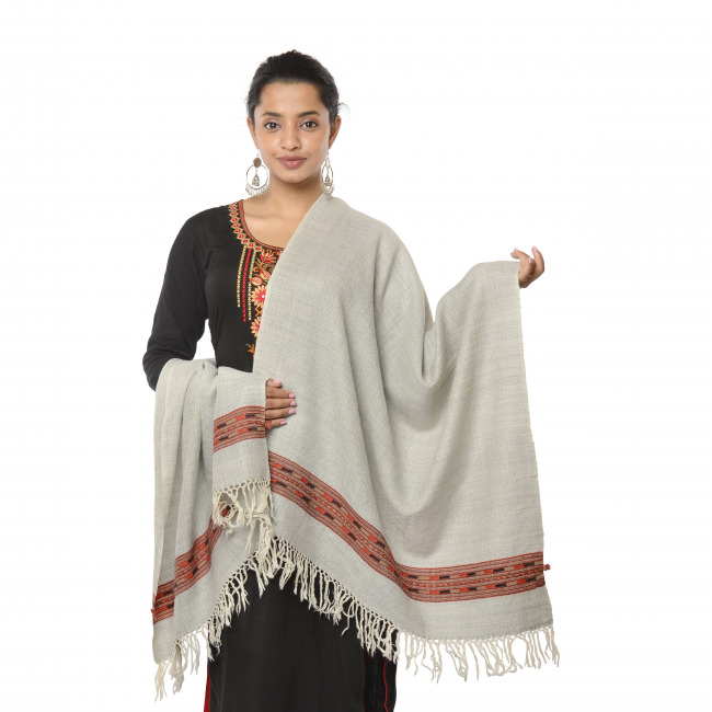 Handwoven Chota Dari Wool Gray Stole