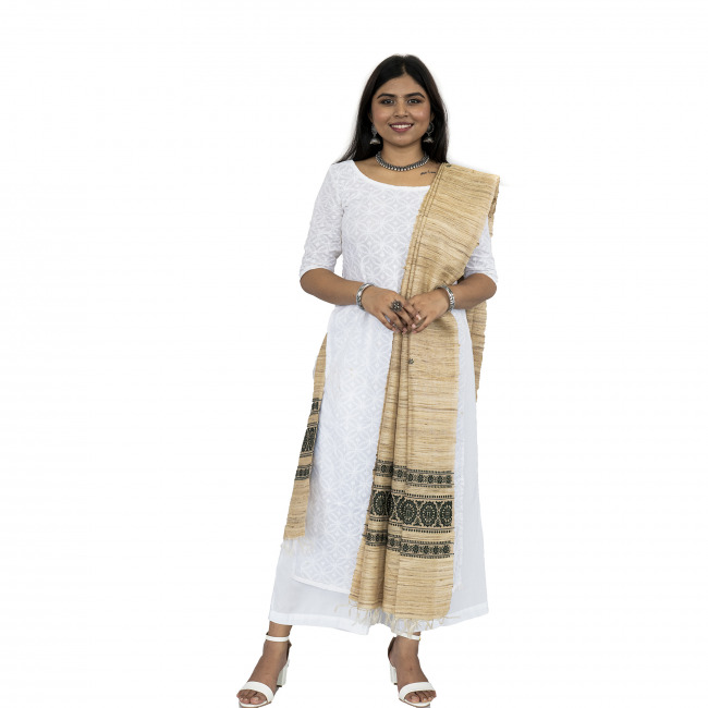 Handwoven Tassar Gicha Printed Green Color Dupatta