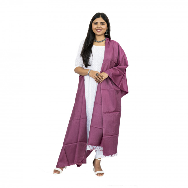 Handwoven Tassar Cotton Plain Purple Color Dupatta