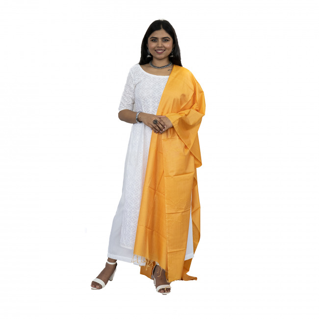 Handwoven Tassar Cotton Plain Orange Color Dupatta