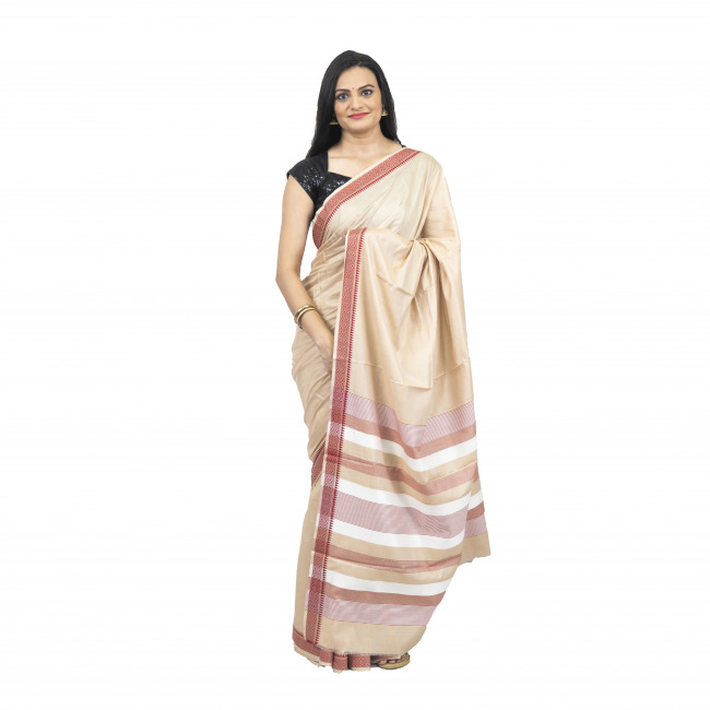 Tassar Cotton Dobby White Saree With Red Border