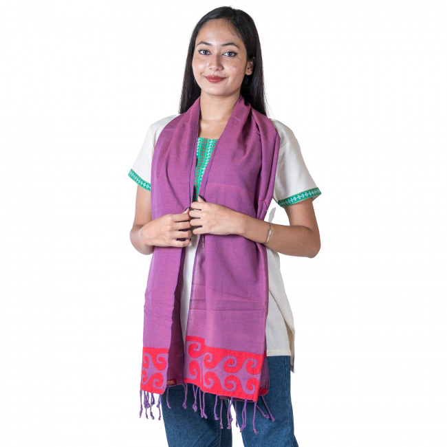 Hand Woven Pure Cotton Purple Stole Dupatta for Women