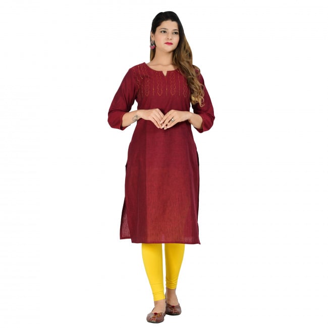 Tribes India Maroon Hand Embroidered Mangalgiri Kurti