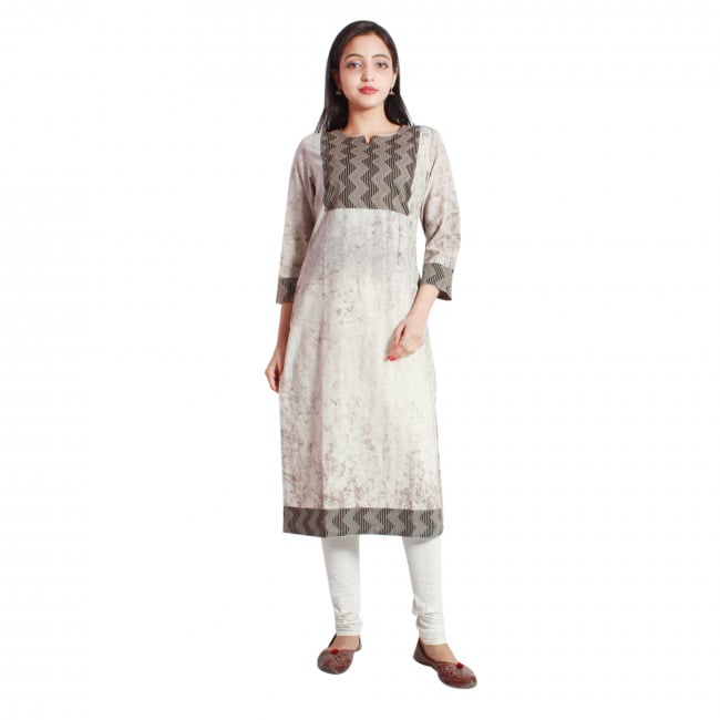 Tribes India Women’s Grey Cotton Kurti with Tribal Border Work