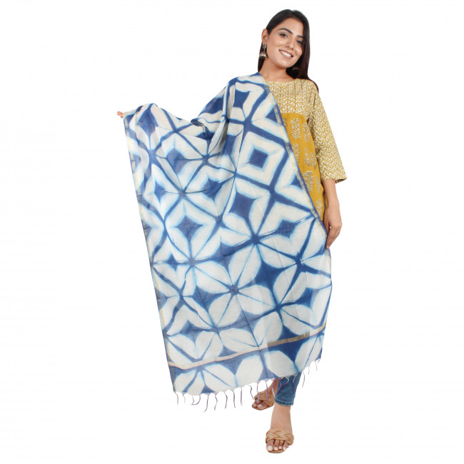 Tribes India Blue Tie And Dye Maheshwari Silk Dupatta