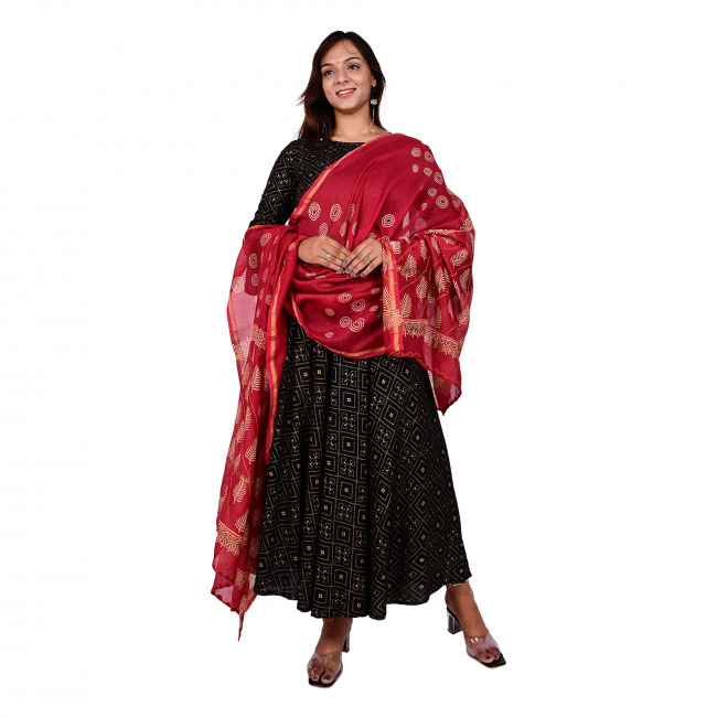 Tribes India Maroon Kantha Maheshwari Dupatta