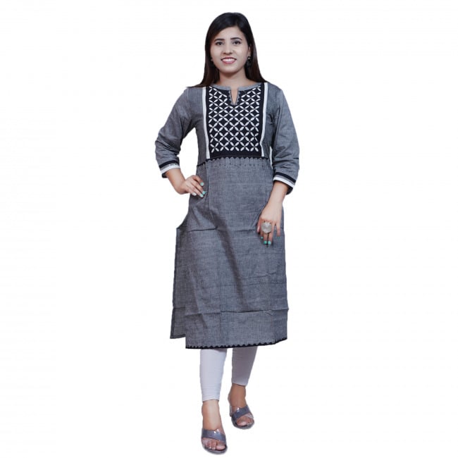 Tribes India Black Cutwork Mangalgiri Cotton Kurti