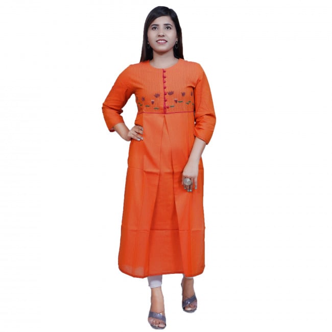Tribes India Orange Floral Patchwork Cotton Kurti