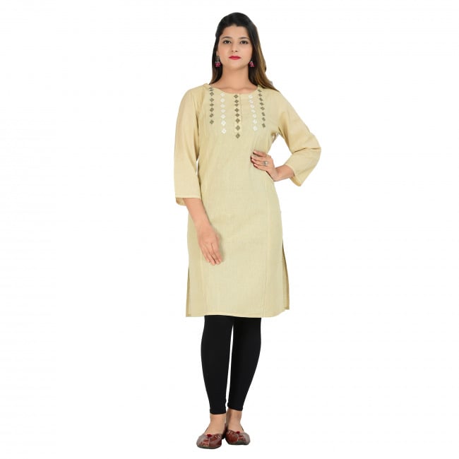 Tribes India Beige Patch Work Mangalgiri Cotton Kurti