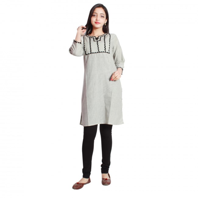 Tribes India Black Patchwork Mangalgiri Straight Line Cotton Kurti