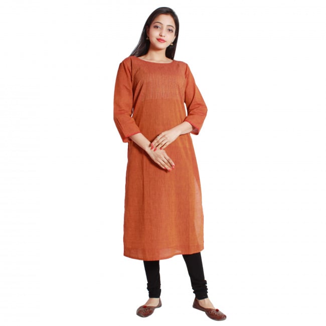 Tribes India Brown Straight Line Kantha Kurti
