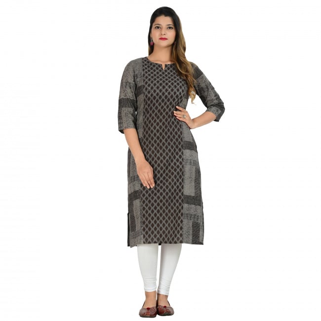 Tribes India Green Kantha Mangalgiri Straight-Line Kurti