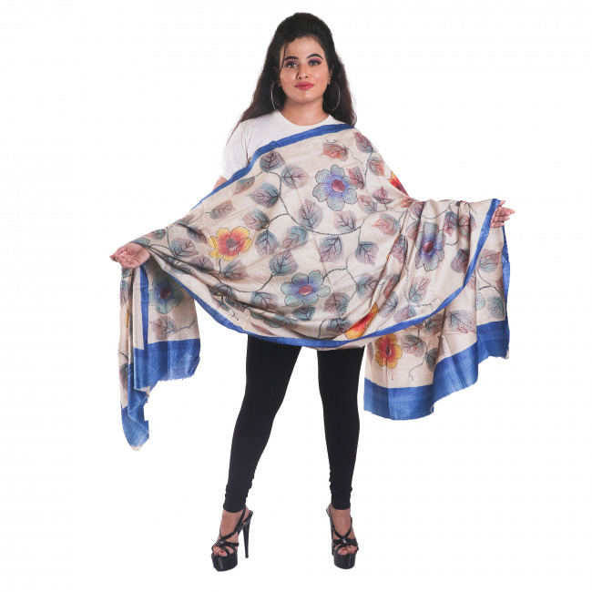 Tassar Hand Printed Tassar Dupatta