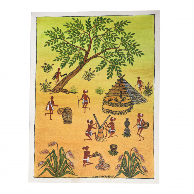Handcrafted Canvas Kurumba Painting (15*12 Inches)