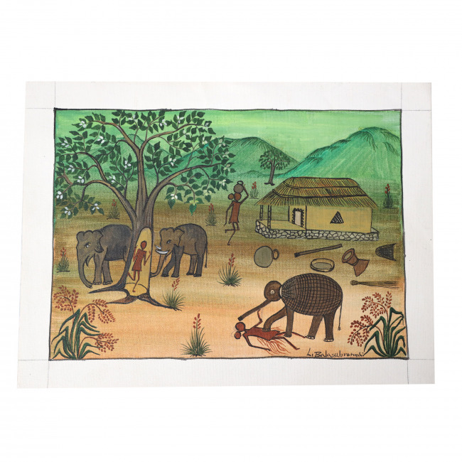 Handcrafted Canvas Kurumba Painting (15*12 Inches)