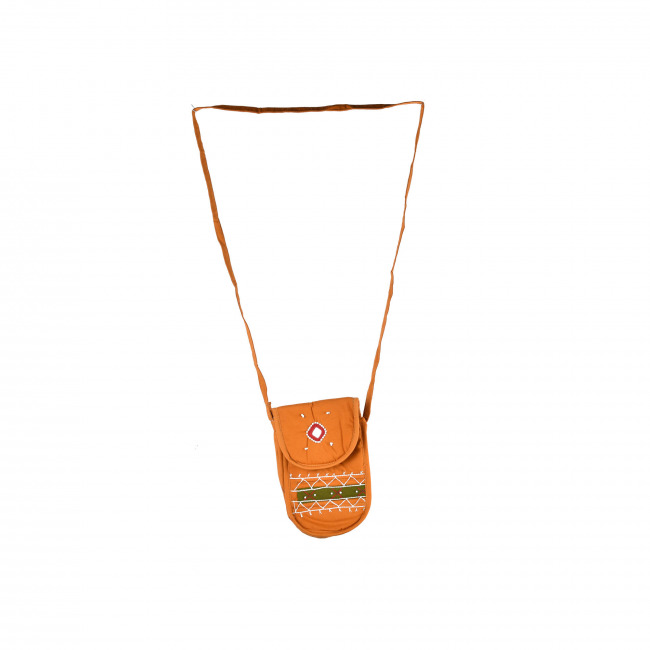 Tribes India Handcrafts Banjara Handmade Mobile Cover Cum Handbag Golden Yellow Color