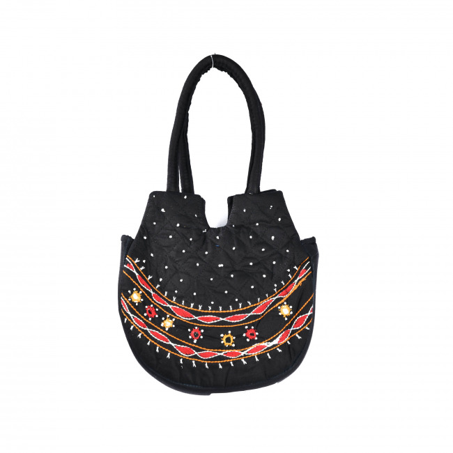 Tribes India Banjara Mini Pot Bag 6 X 7.5 Inch Black Color
