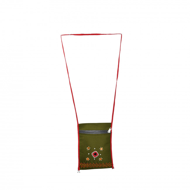 Tribes India Handmade Banjara Passport Bag 6 X 8 Mehndi Color