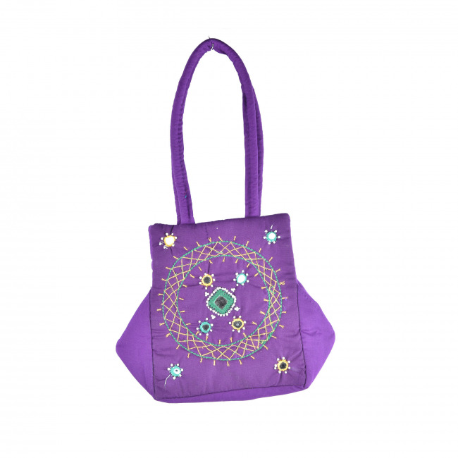 Tribes India Banjara Star Handle Bag Mini 12 X 8 Purple Color
