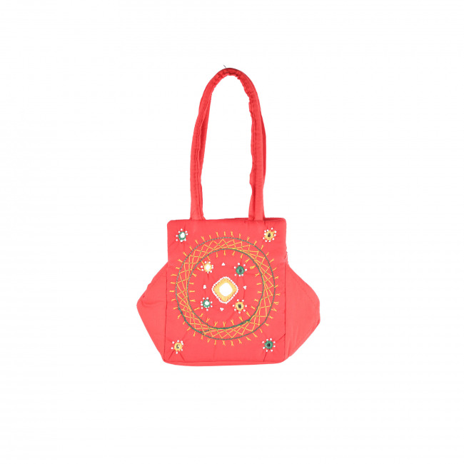 Tribes India Banjara Star Handle Bag Mini 5.3 X 6.8 Red Color