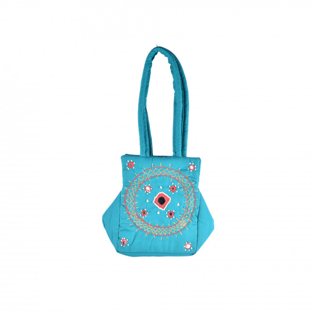 Tribes India Banjara Star Handle Bag Mini 5.3 X 6.8 Lux Green Color