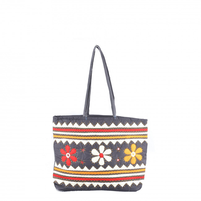 Tribes India Flowers Design Banjara Bag Light Slate Gray Color