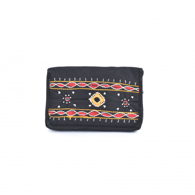 Tribes India Purse With Mobile Case 12 X 18 CM Black Color