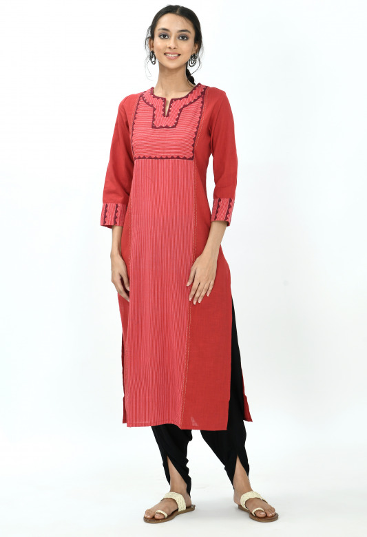 Red Long Applique Kurta