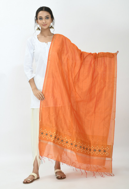Duppatta Chanderi Cut Work Mirror