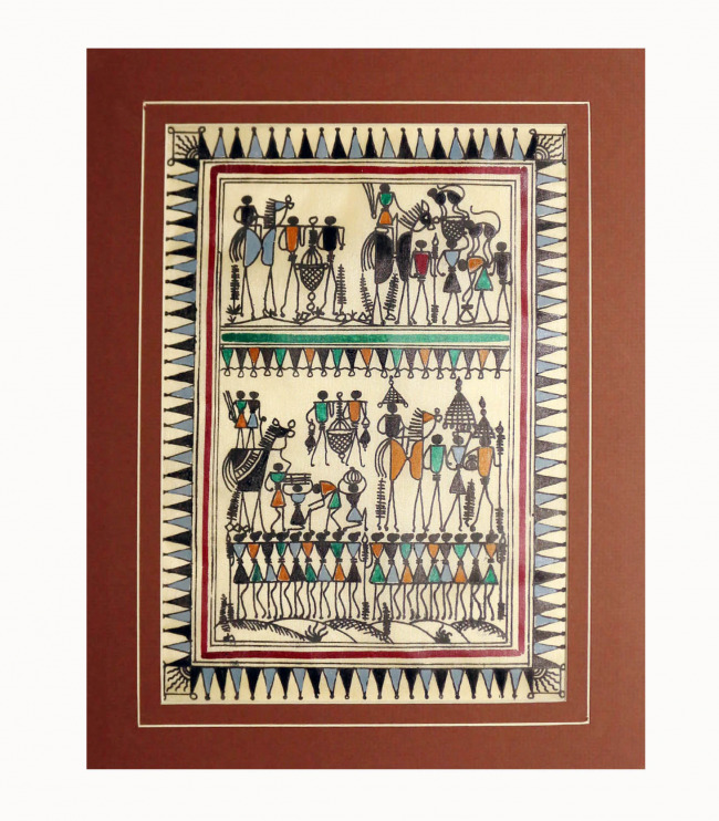 Tribes India Saura Painting Tassar with Mount