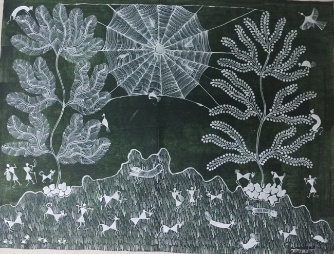 Handmade Multicolor Warli Cloth Painting