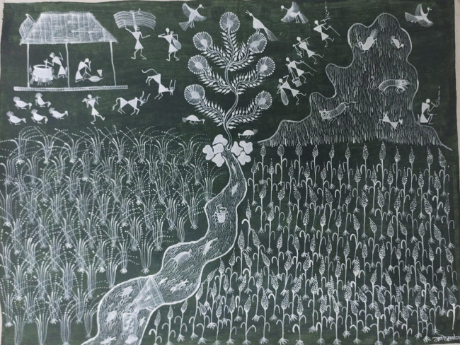 Handmade Multicolor Warli Cloth Painting