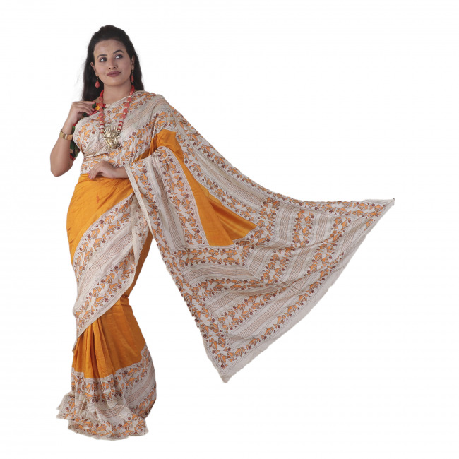 Tassar Slik Kantha Work