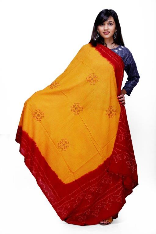 Tribes India Hand Embroidered Cotton Bandhej Dupatta