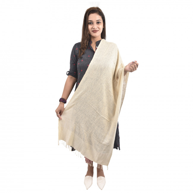 Hand Woven Brown Eri Silk Net Design Stole By Tribal Artisans of Assam