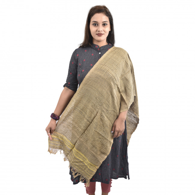 Hand Woven Brown Eri Silk Net Design Stole By Tribal Artisans of Assam