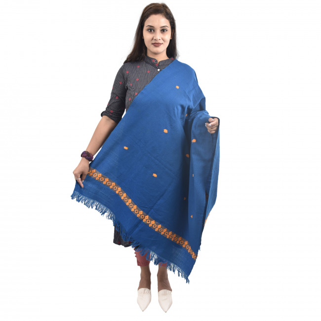 Handwoven Woolen blue Shawl from Tripura