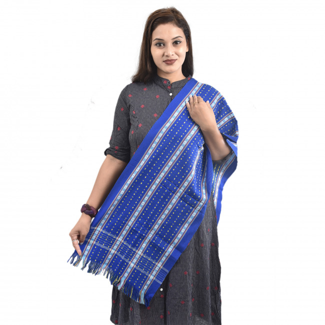 Hand Woven Cotton Blue Risha Stole Dupatta for Women