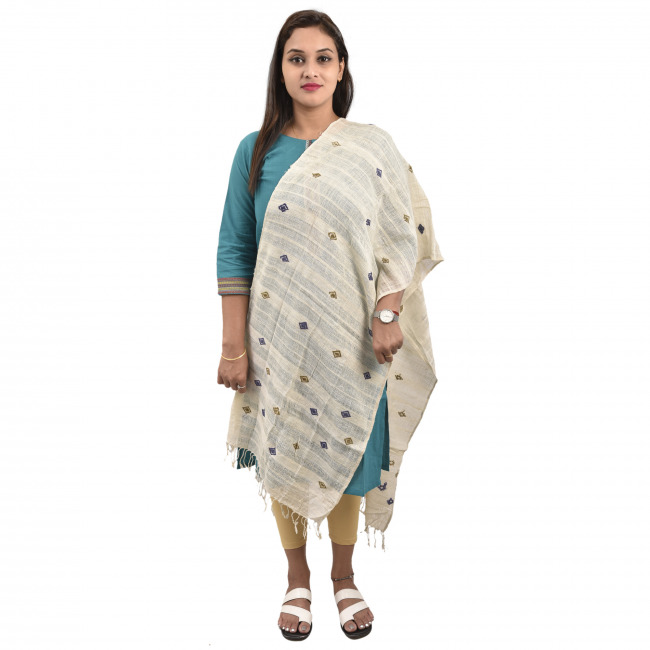 Hand Woven Eri Silk Net Design Stole/Dupatta By Tribal Artisans of Assam