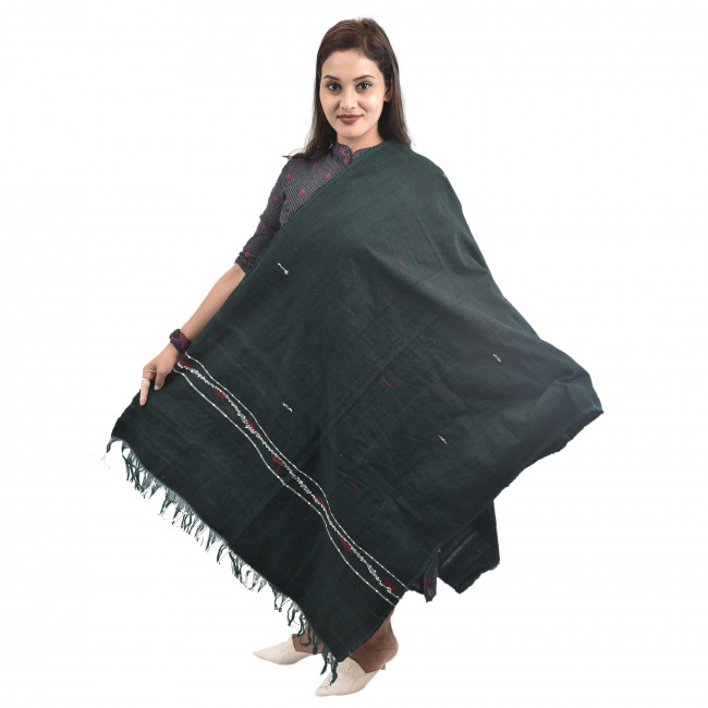 Hand Woven Woolen Green Stole Dupatta for Women
