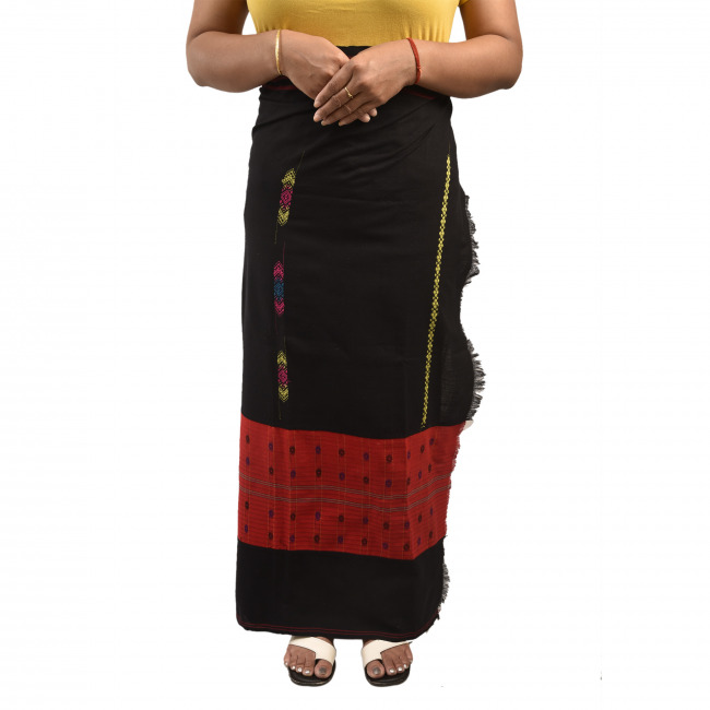 Handwoven Pure Cotton Black Designer Kamlet Wrapper