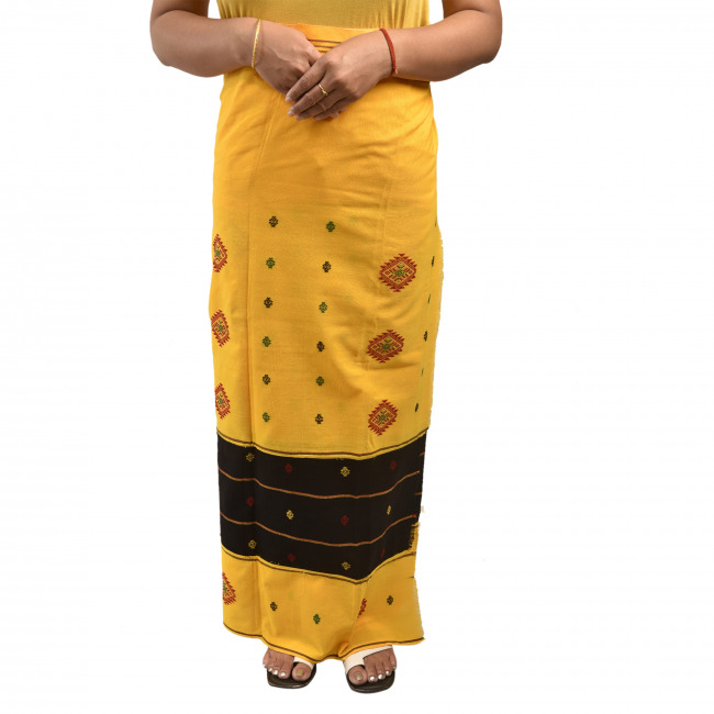 Handwoven Pure Cotton Yellow Designer Kamlet Wrapper