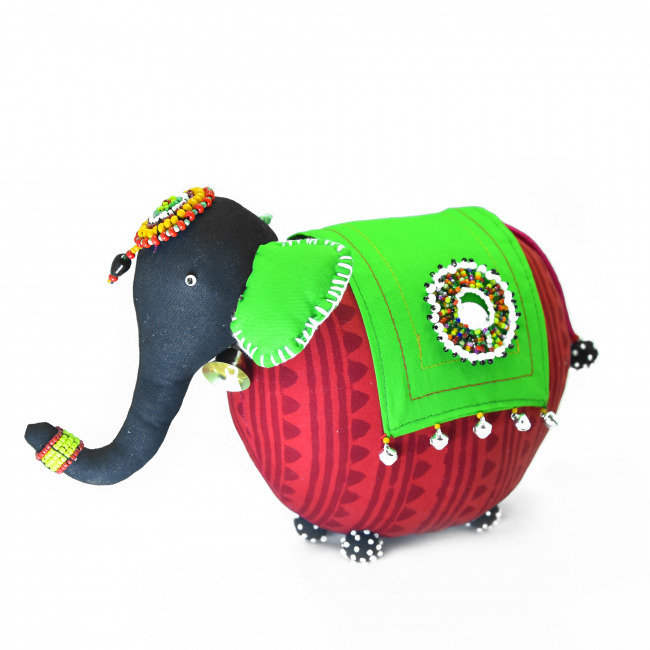 Handcrafted Elephant Soft Toy With Bead Work Red (25Ã—18 cm)