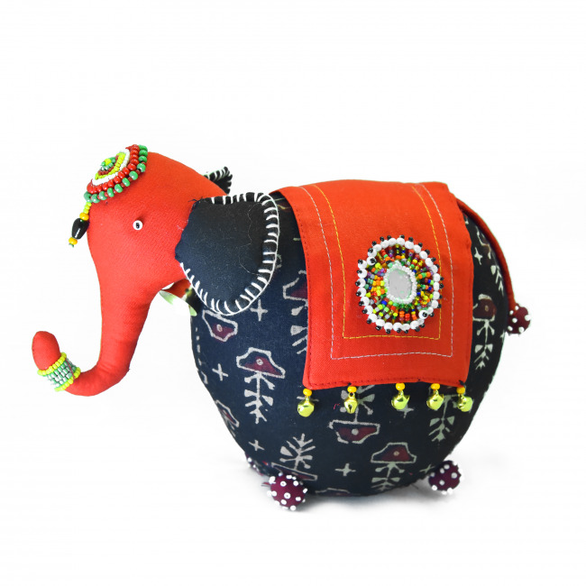 Handcrafted Elephant Soft Toy With Bead Work Black (25Ã—18 cm)