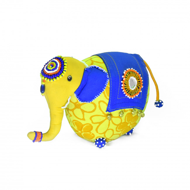 Handcrafted Elephant Soft Toy With Bead Work Yellow (25x18 cm)