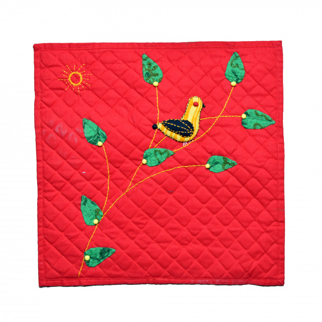 Handcrafted Cushion Cover with Patch Work Red (40x40 cm)