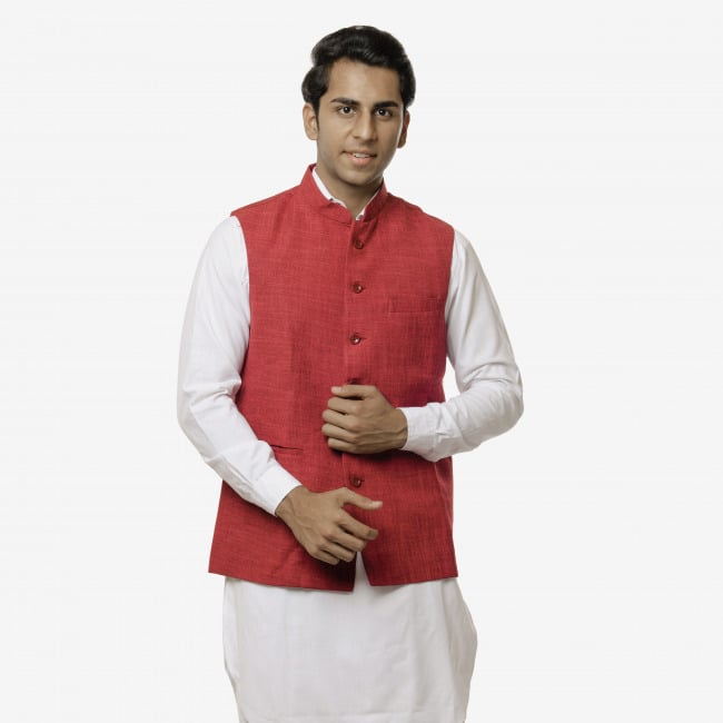 Handwoven Red Sanskriti Jacket - L