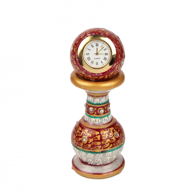 Handmade Meenakari Marble Pillar Ball Table Watch (6 Inches)